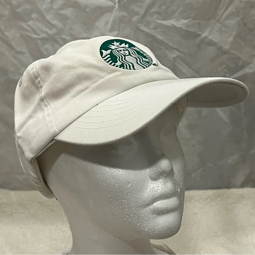Apollo for Starbucks Adjustable White Cotton Cap with Green Logo
